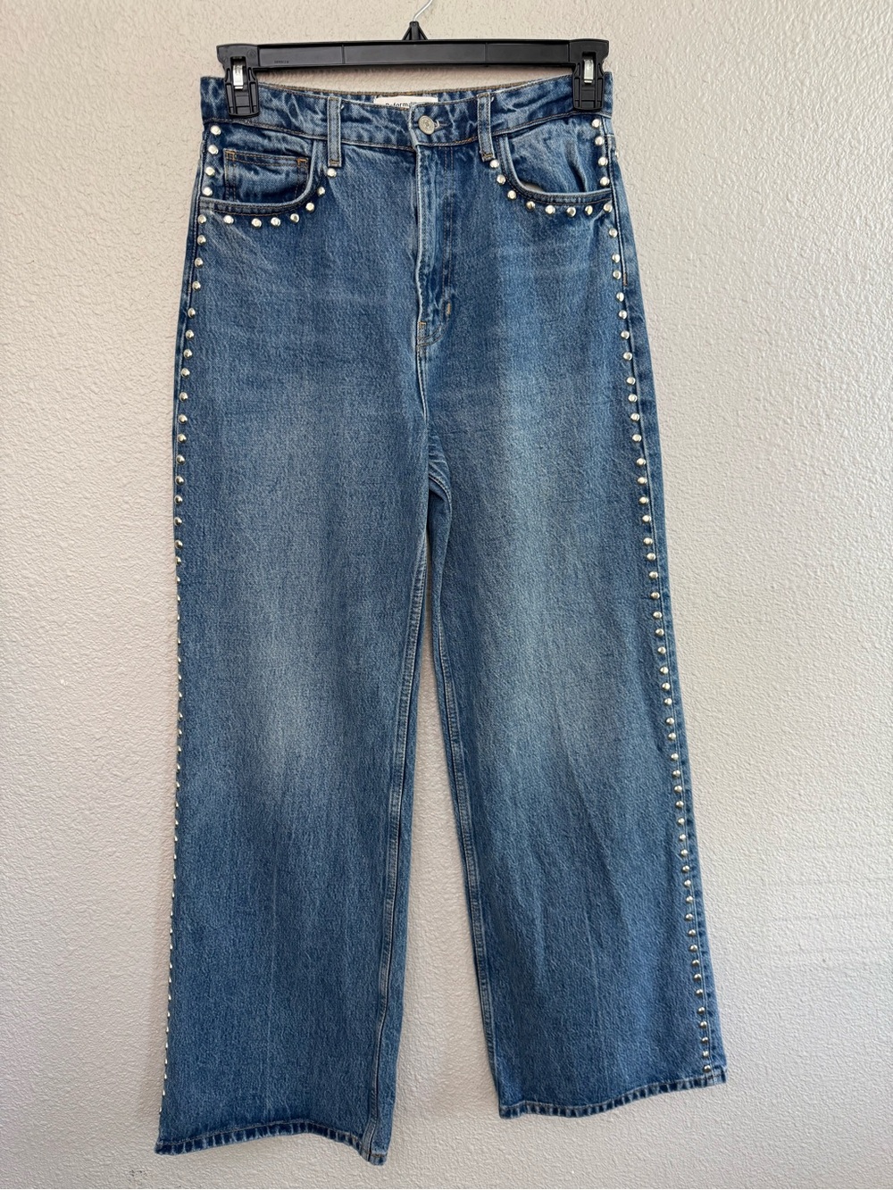 Reformation Cary High Rise Slouchy Wide Leg Jeans in Chesapeake Studded Size 27 - Picture 1 of 6